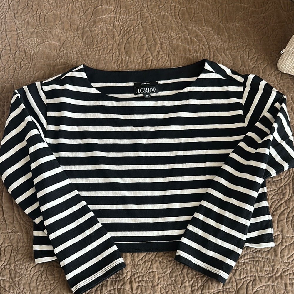 J. Crew Black and White Fitted Crop T-Shirt